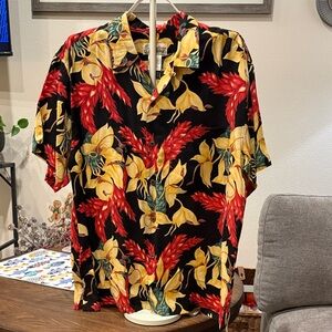 Pataloha Black Shirt with Red and Yellow Floral Design